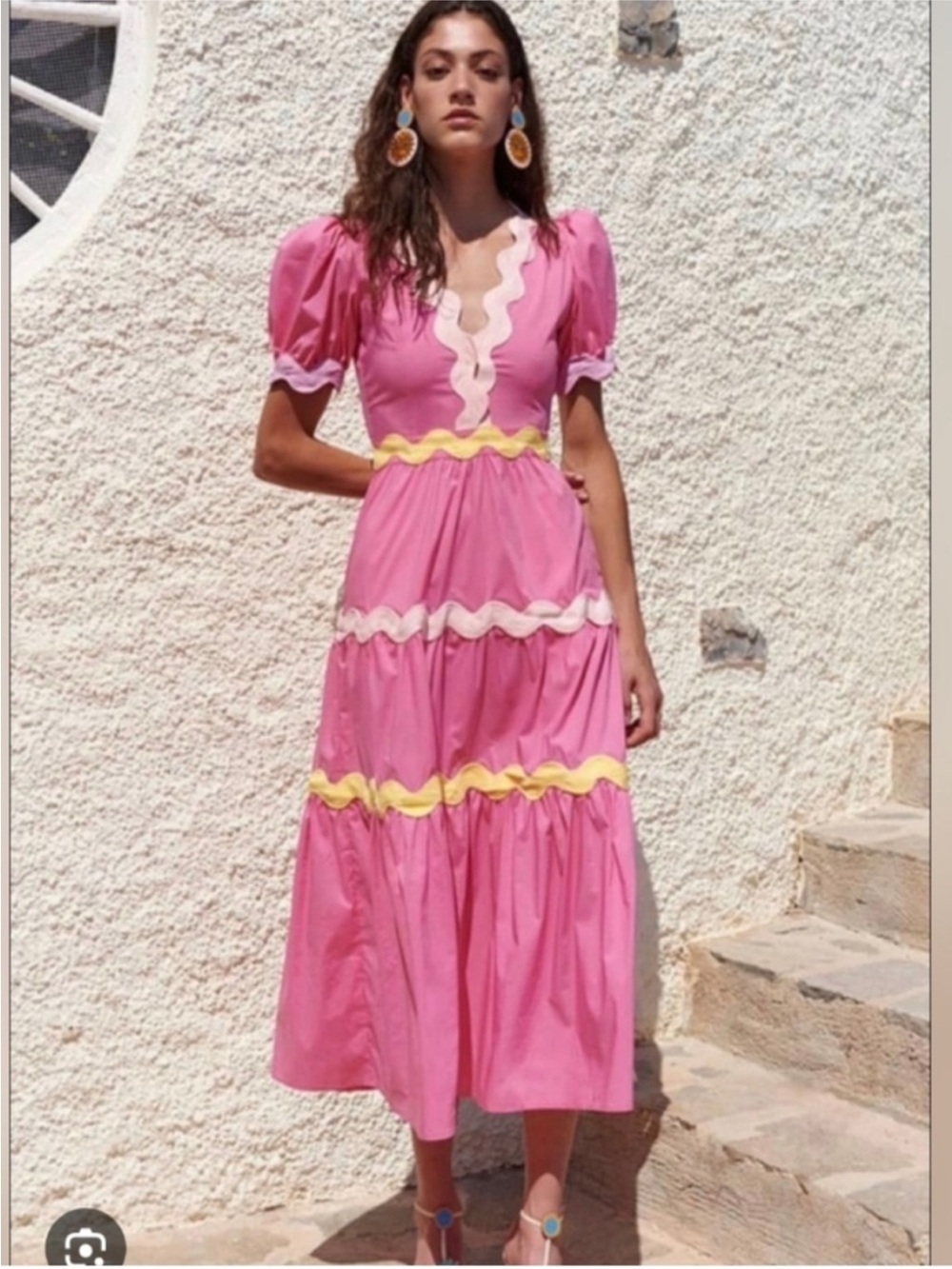 ⭐️CeliaB Pink Maxi Dress with Yellow & Cream Trim⭐️